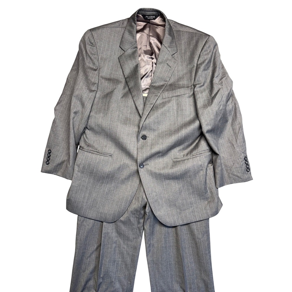 Jos A Bank Mens Grey Pinstripe Wool Cashmere 2 Button Suit S42 36x26